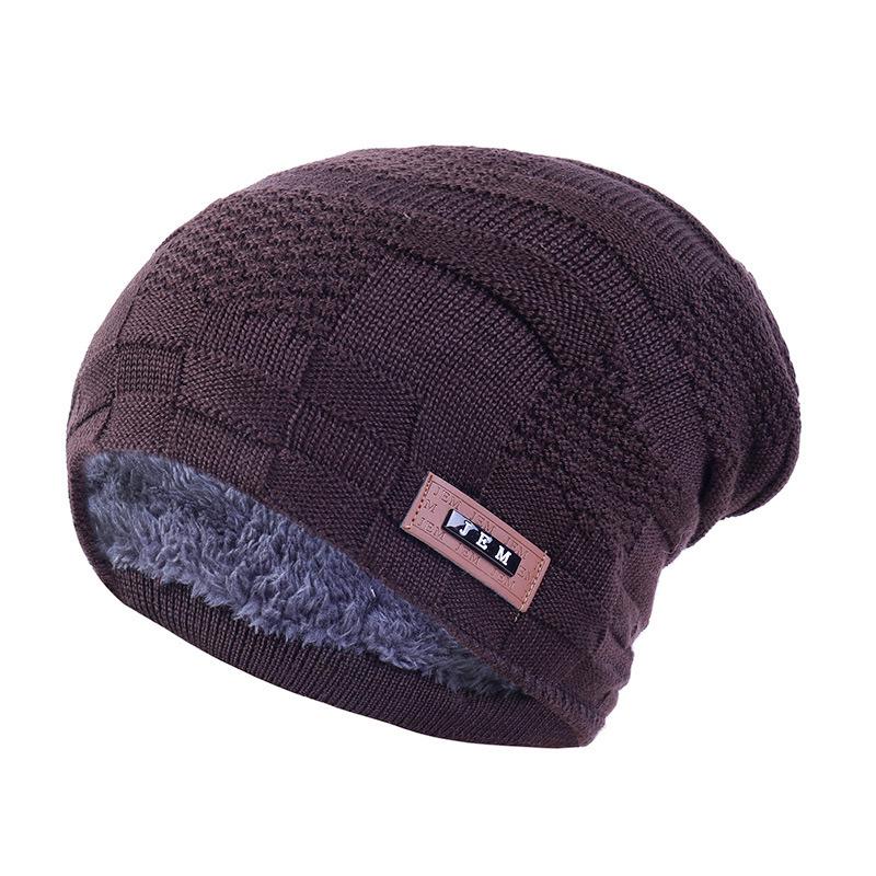 Hat Men's Autumn and Winter Fleece Warm Wool Knitted Hat Warm Fashion Pullover Hat Wool Hat