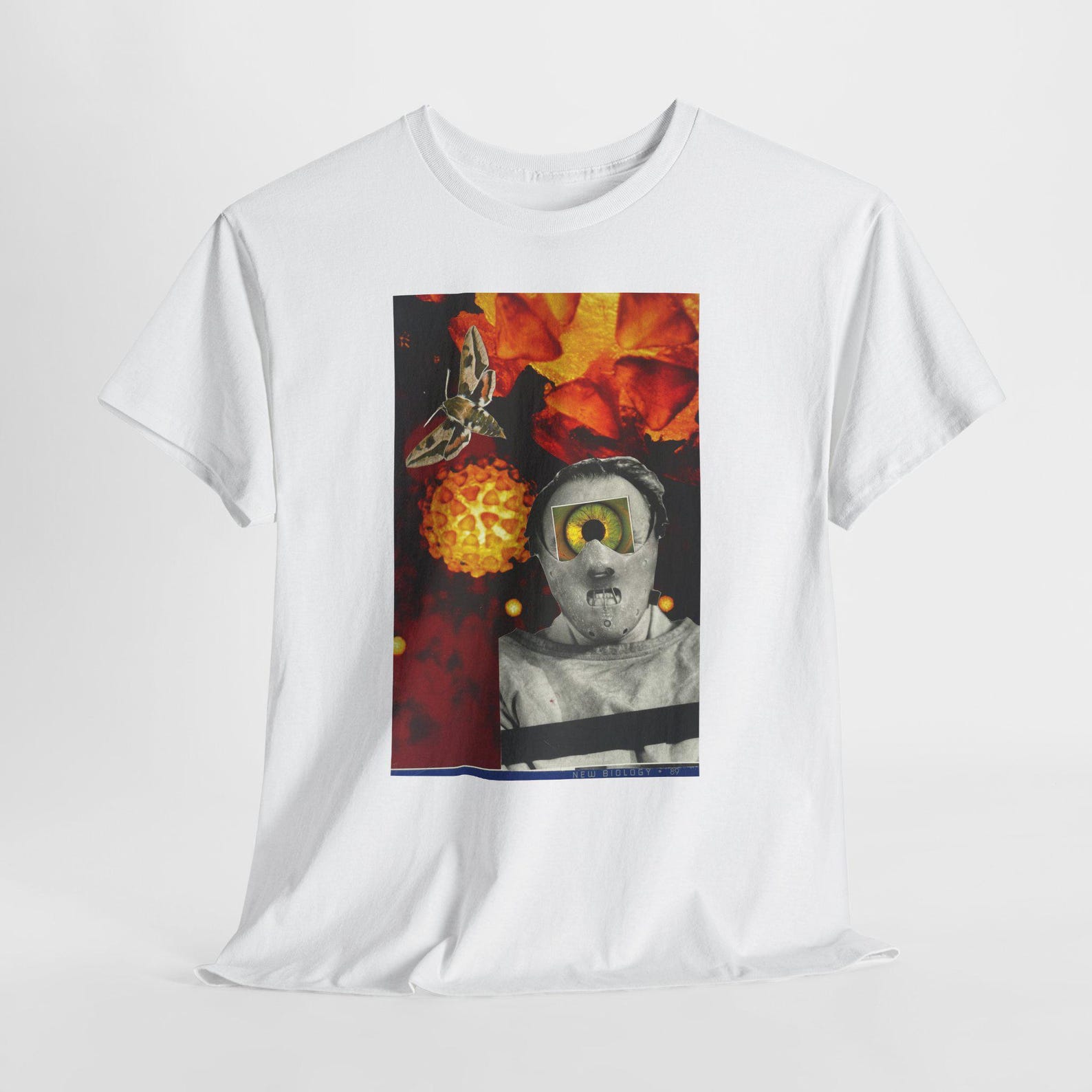 Surreal Gothic Moth Collage T-Shirt, Dark Academia Horror Shirt, Vintage Style Insect Art Tee, Occult Aesthetic Graphic Tee L