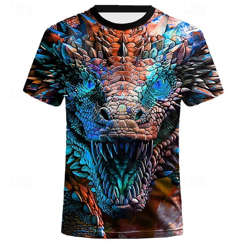 Y2k Men's T Shirt Fashion Casual Vintage Skull 3D Print Summer O Neck Top Men Hip Hop Dragon Pattern Oversize Men Street T-shirt