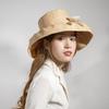 European American Retro Hepburn Style High Quality Raffia Fabric Wide Brim Bow Top Hat Fedora Catwalk Fashion Dinner Beach Hat