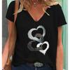 Fashion Spring  Love Print Blouses Short Sleeved V-Neck T Shirts Casual