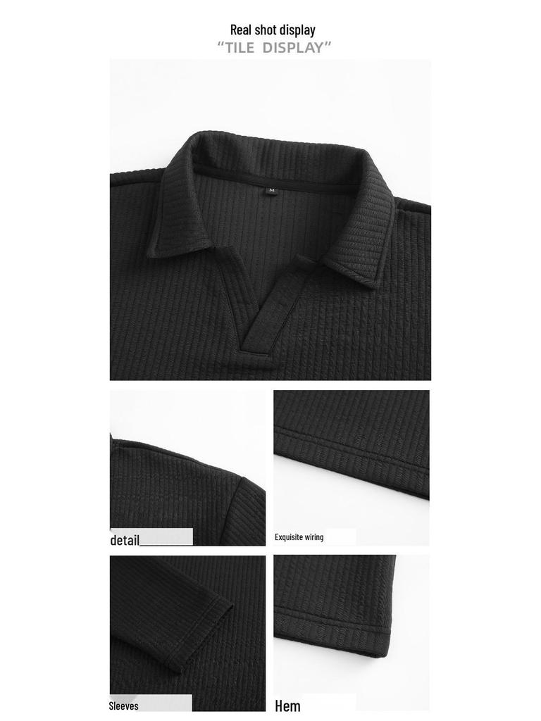 Herren Retro Strukturierte Polo Kragen Strick Kapuzenpullover - Lässiger Uni Farbe Pullover Stil