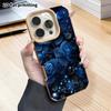 Phone Case: 2D Flat Lambskin Suitable for iPhone 18 17 16 15 14 13 Pro, Glowing Blue Rose, Christmas and Halloween Gift