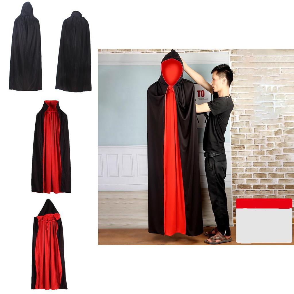 Halloween Vampire Cloak Hooded Cape For Adult And Kids Reversible Black And Red Cosplay Costume
