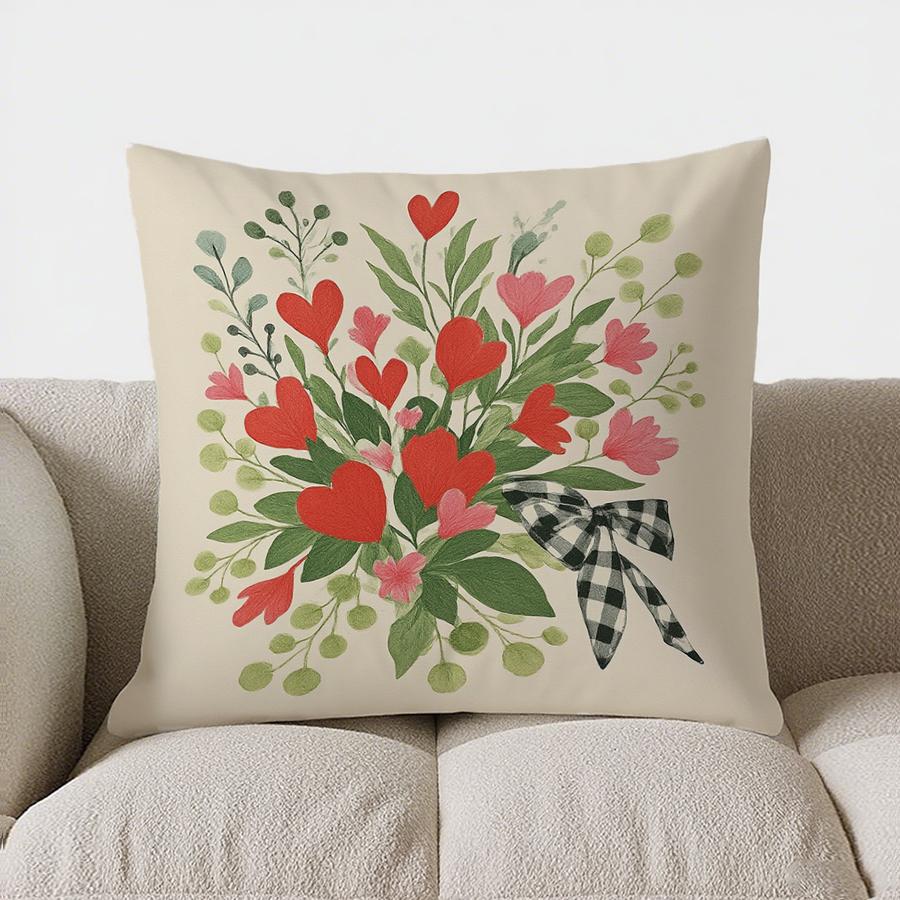 Home Decor Heart-Shaped Flowers In Wicker Basket Pillow Pattern Cushion Cover Suitable For Sofa Bedroom Car Pillow Cover