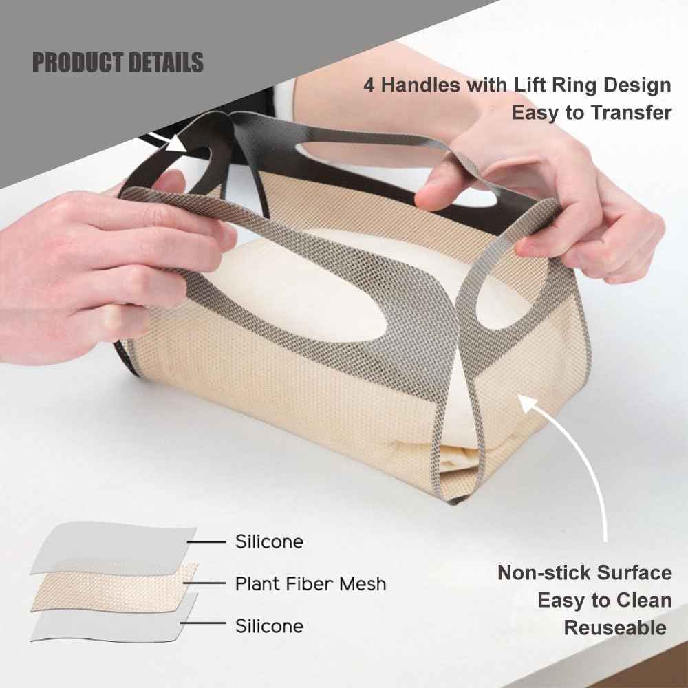 Reble Silicone Bread Loaf Pan Liner, Food-Grade Silicone Bread Sling, Loaf Pan Lifters - Non-Stick&Easy Clean Dough Transfer Tool with 4 Handles -