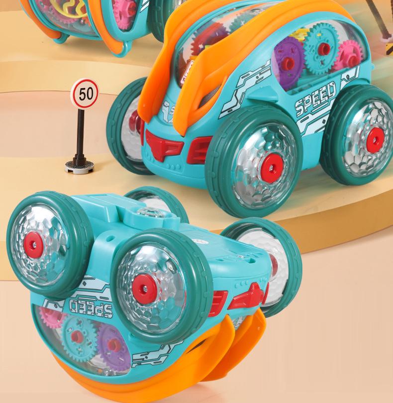 360° Rotating Electric Stunt Car with Lights & Music - Transparent Gear Toy for Kids