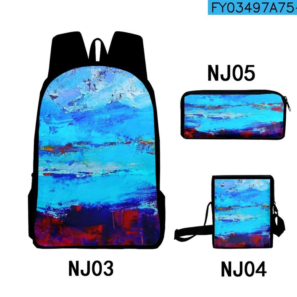 Trendy Tie dye graffiti oil painting 3D Print 3pcs/Set School Bags Laptop Daypack Backpack Inclined shoulder bag Pencil Case