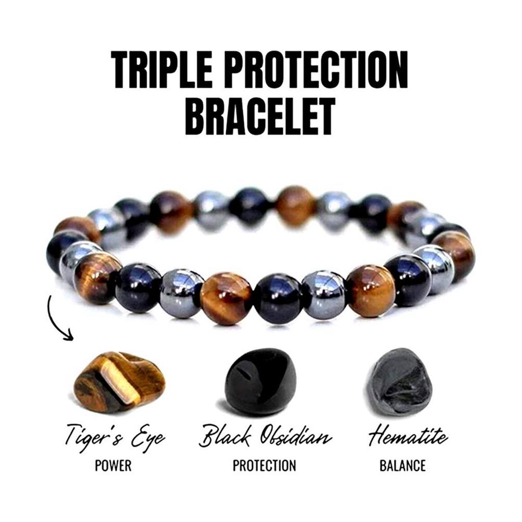 Tiger Eye Triple Bracelet Triple Power Protection Bracelet Hematite Obsidian and Tiger S Eye Triple Protection Bracelets