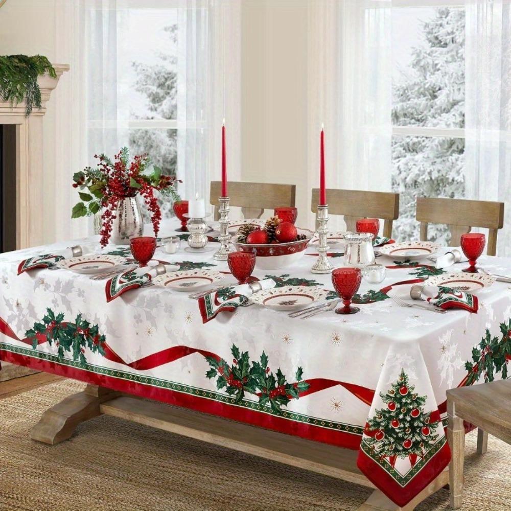 Waterproof Christmas Tablecloth Red Rectangular Elegant Dining Table Cover Holiday Decor