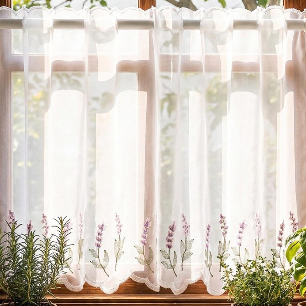 Embroidered Floral Floral Pattern Lace Curtains Dust-Proof Room Partition Curtain Kitchen