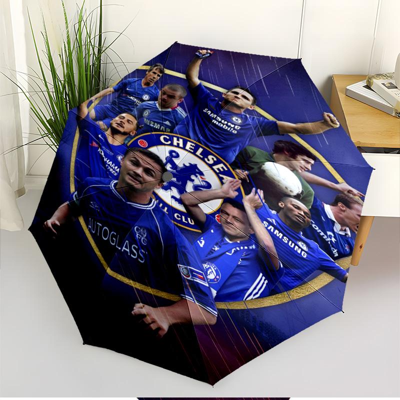 Parasol z nadrukiem Chelsea F.C. Automatyczne otwieranie i zamykanie, Przenośny składany parasol, na zewnątrz, do dojazdów, na wycieczkę kempingową, Idealny prezent urodzinowy
