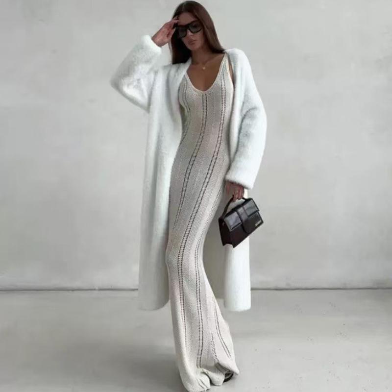 Women's Soft Knitted Sweater Cardigan Waxy Long Outerwear Loose Slimming Casual Style Imitation Mink Velvet for Autumn Winter