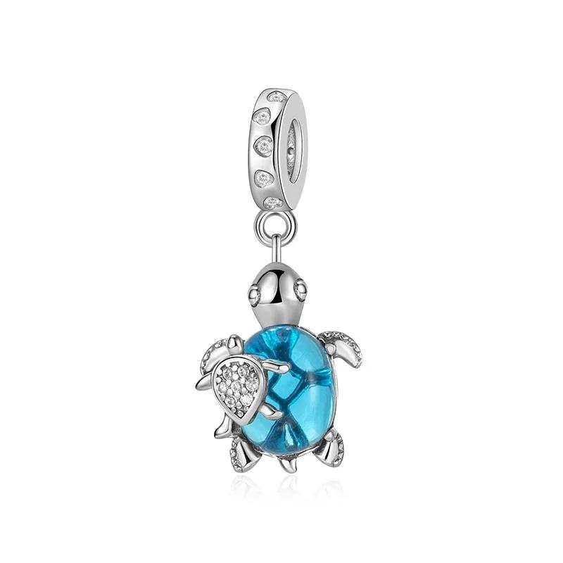 New Summer Murano Glass Sea Turtle Dangle Charm Colorful Crystal Pendants Fit Original Bracelet Copper Fine Jewelry