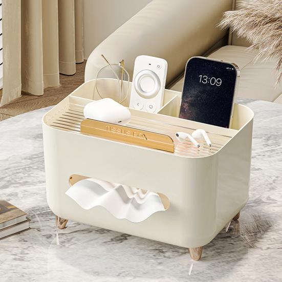 Multifunctional Tissue Box Cover Holder with Storage Compartments Large Capacity Rectangular Napkin