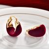 2026 Autumn Winter Maillard Leopard Print Flocking Hoop Earrings - Vintage Velvet Burgundy Ear Buckles for Women Niche Design Jewelry