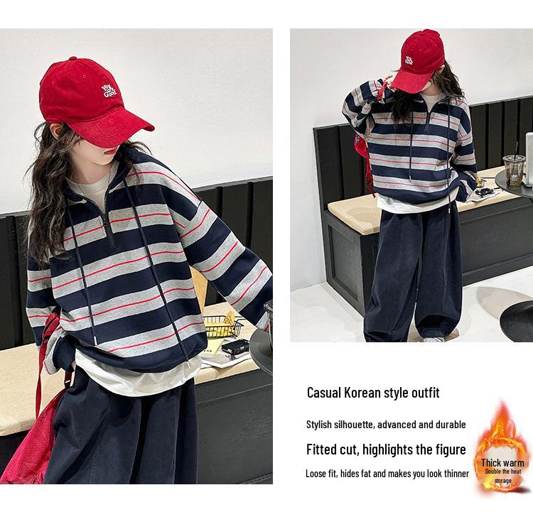 Zweiteiliges Set für Mädchen: Gestreifter Pullover & Dicke Hose - Trendige Herbst/Winter 2025 Kollektion