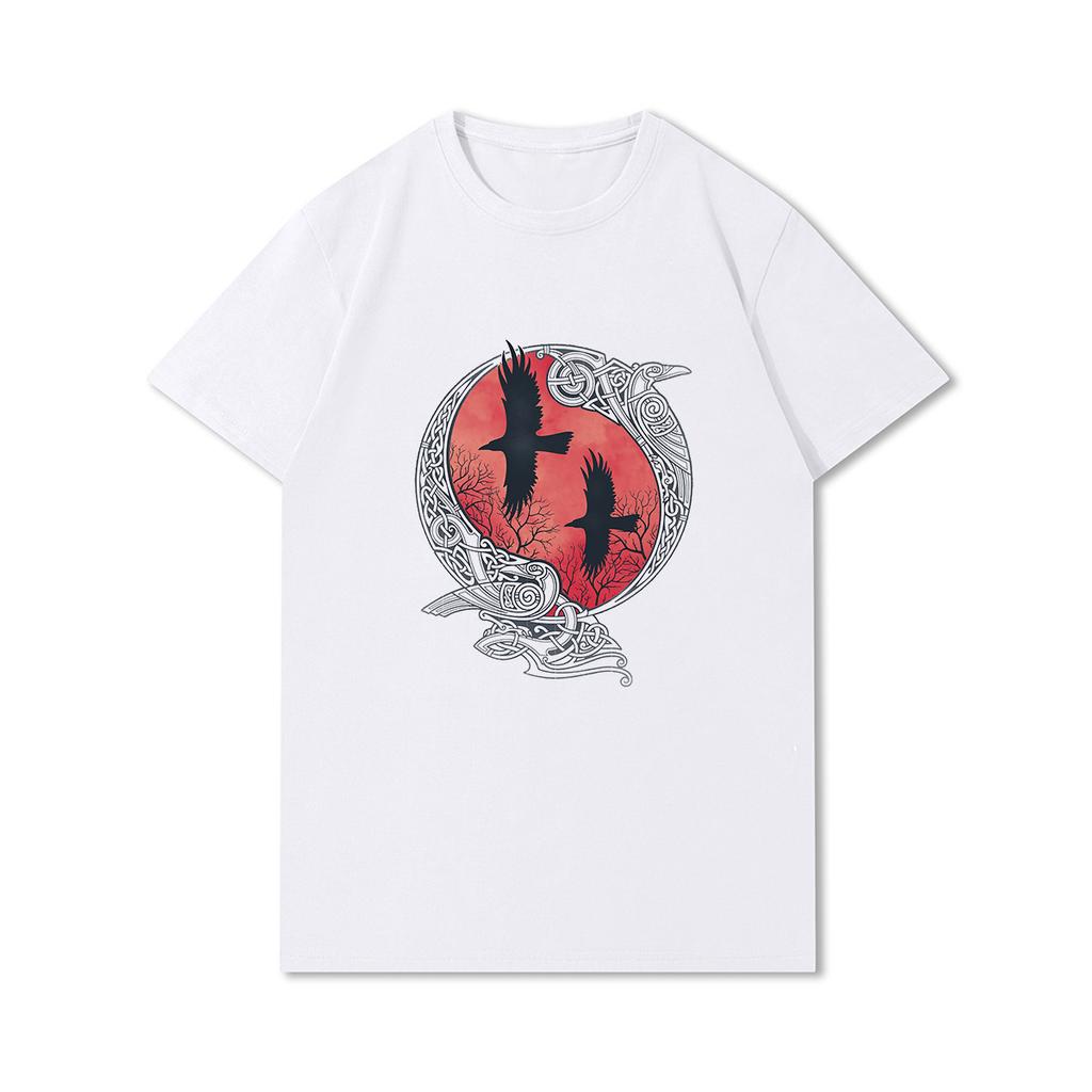 100% Cotton Summer Men T Shirts Viking Vintage Skull Beard with Headphone Printed Casual Top Tees