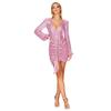 Summer Women's Dress Deep V Pleated Streamer Dress Long Sleeve Sequin Hip Wrap Dress