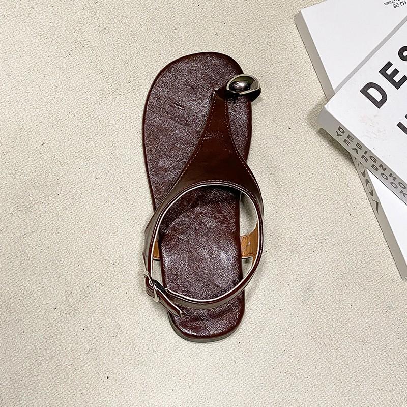 

Fashion Vintage One Buckle Strap Flat Toe Pop Sandals Women 2025 Summer New Toe Pop-Toe Roman Pop-Toe Sandals 40