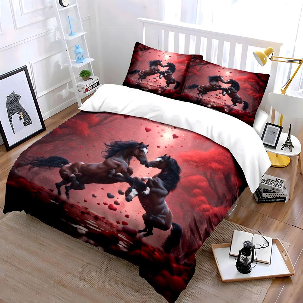 Romantic Horse Decor Set Soft Comfortable Duvet Cover Bedding Set Included 1*Duvet Cover & 2*Pillowcases, Gift