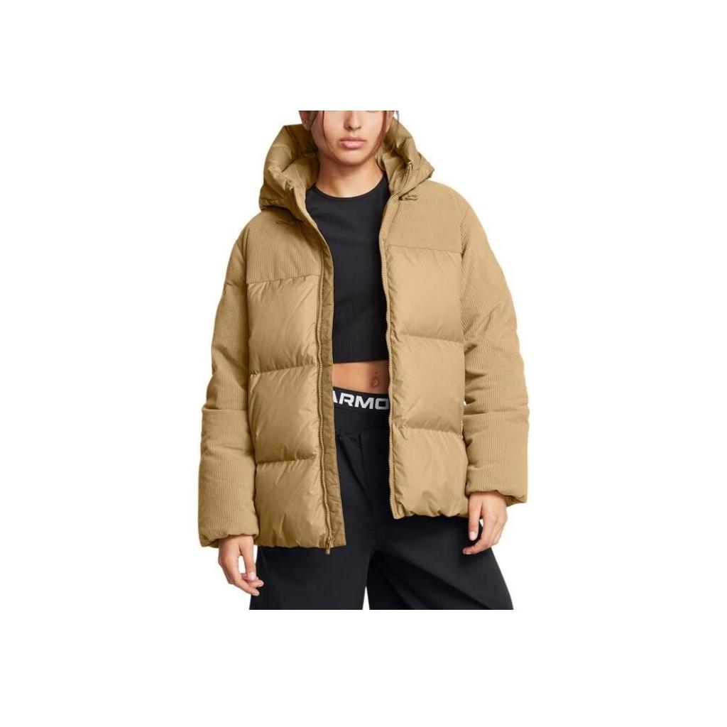 Under Armour Limitless Corduroy Training Warm Zip Long Sleeve Down Jacket Women Jacket Camel-Brown 1384654-263