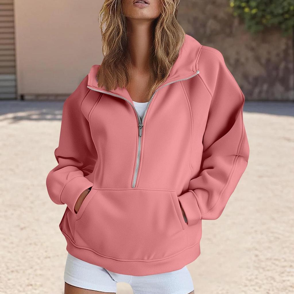 Women's Fashion Solid Color Pullover Casual Loose Button Sweatshirt