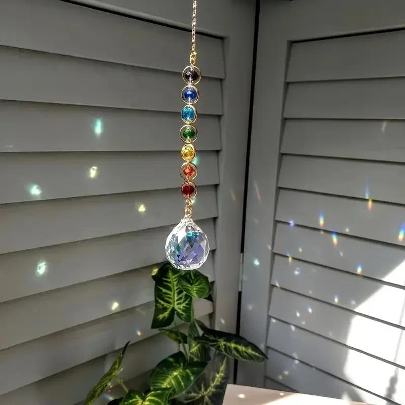 1pc Colorful Crystal Sun Catcher Rainbow Maker Prism with Hanging Chain for Thanksgiving Home Decoration