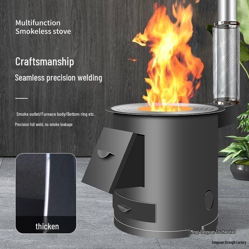Tragbarer rauchloser Holzofen für den ländlichen Gebrauch: Energieeinsparender, Großer Gusseisentopf für den Haus- & Hofgebrauch
