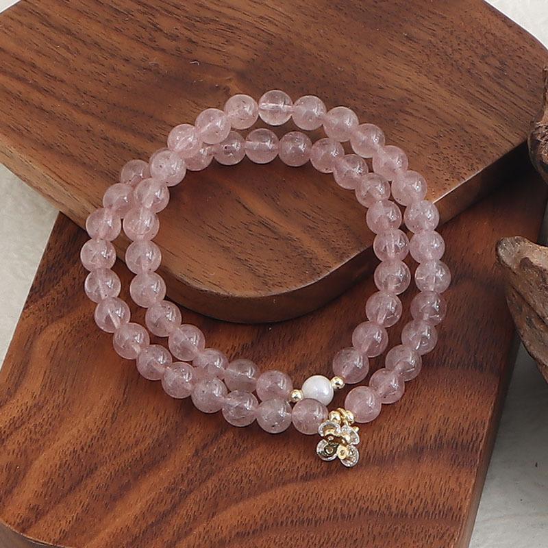 Natural powder crystal strawberry crystal double circle bracelet DIY handmade round beads wholesale natural crystal bracelet popular jewelry