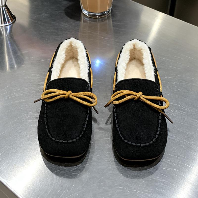 French Thick Heel Beanie Shoes Women's 2025 Winter New Velvet Warm Cotton Shoes Soft Sole Lazy Pregnant Women Mother Shoes