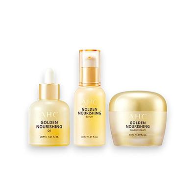 Zlatá výživná 3dílná sada péče o pleť – olej 30 ml, sérum 30 ml, krém 50 ml