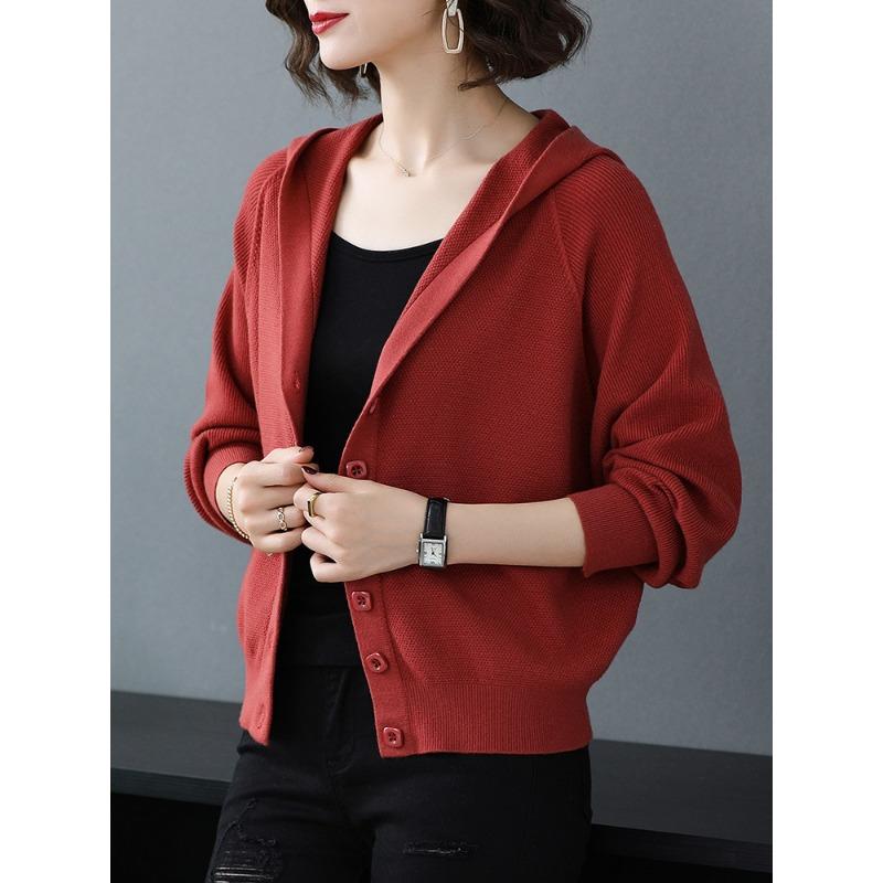 Autumn New Loose and Versatile Korean Top Short Hooded Knitted Jacket Women's Sweater Cardigan