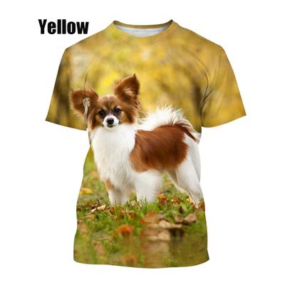 New Fashion Pet Dog Papillon 3D Printing T-Shirt Summer Casual Men/Female Hip Hop Short Sleeve T-Shirt