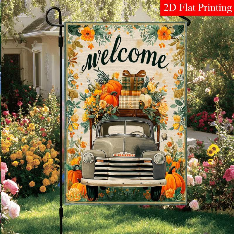 Thanksgiving Welcome Pumpkin Truck Garden Flag 2 (1) Outdoor Garden Flag Double-Sided Home Decoration Courtyard Decoration Outdoor Decoration Lawn De