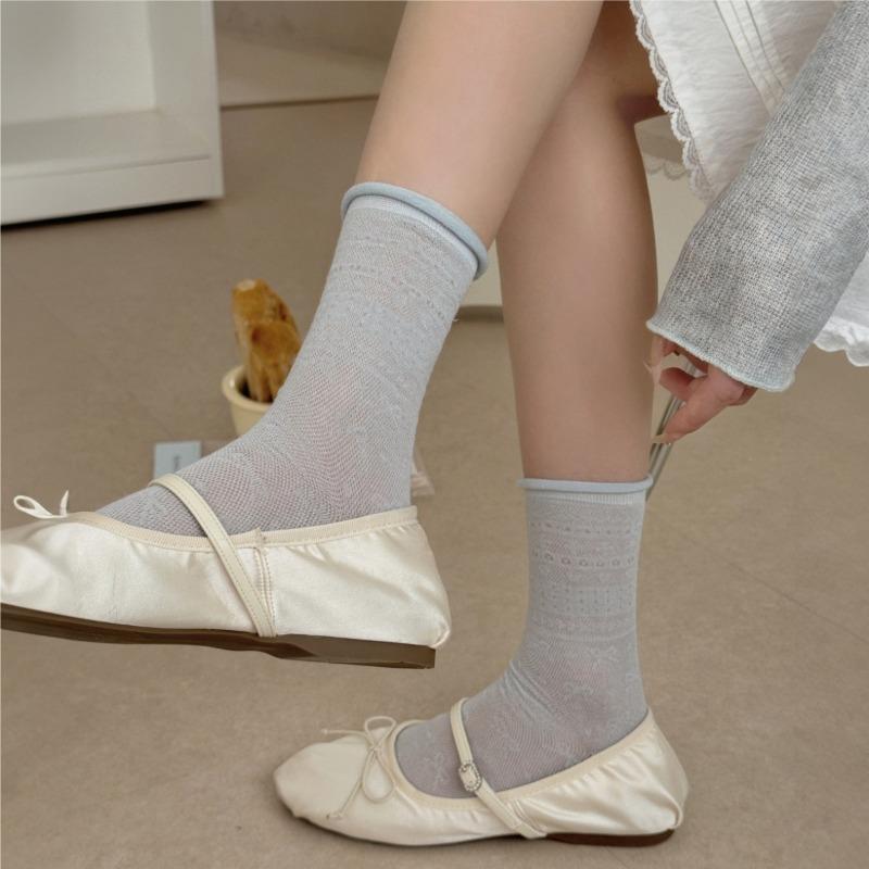 Bows-knotted Socks - Ballet Style Women's Summer Lightweight Cool Mesh Stockings - Versatile Mid-length