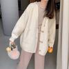 Autumn and winter new horn buckle knitted cardigan women's lazy loose top autumn and winter gentle outer women's sweater