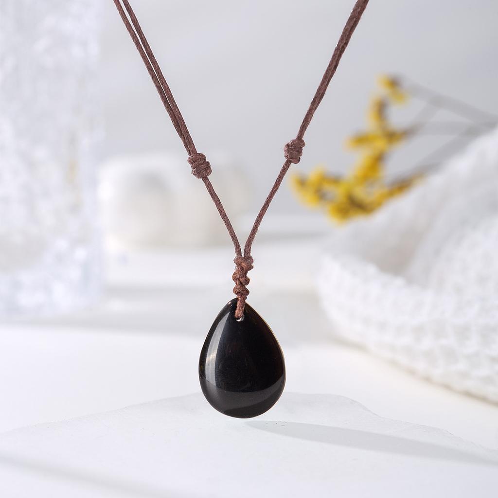 Natural crystal pendant, amethyst necklace, hand woven, water droplet jewelry