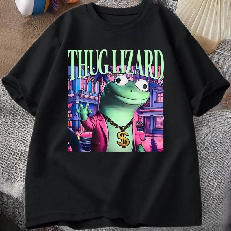 Thug Lizard Graphic T Shirts Cotton Short Sleeve Round Neck T Shirt Soft Streetwear Clothing Unisex WOMEN Round Neck Streetwear