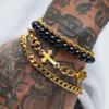 Stainless Steel Cross Cuban Bracelets for Men Women Punk Silver Color Crystal Twist Chain Bracelet Daily Wear Fashion