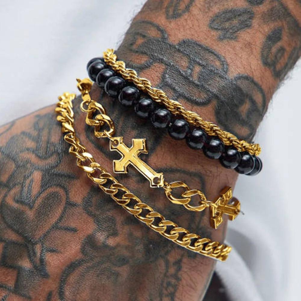 Stainless Steel Cross Cuban Bracelets for Men Women Punk Silver Color Crystal Twist Chain Bracelet Daily Wear Fashion