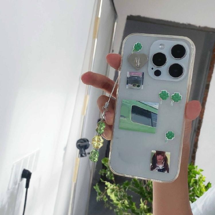 Fashion Beaded Phone Charm Lanyard for Women Girls Crystal Four Leaf Clovers Keyring Stylish Keychain Bag Purse Pendant