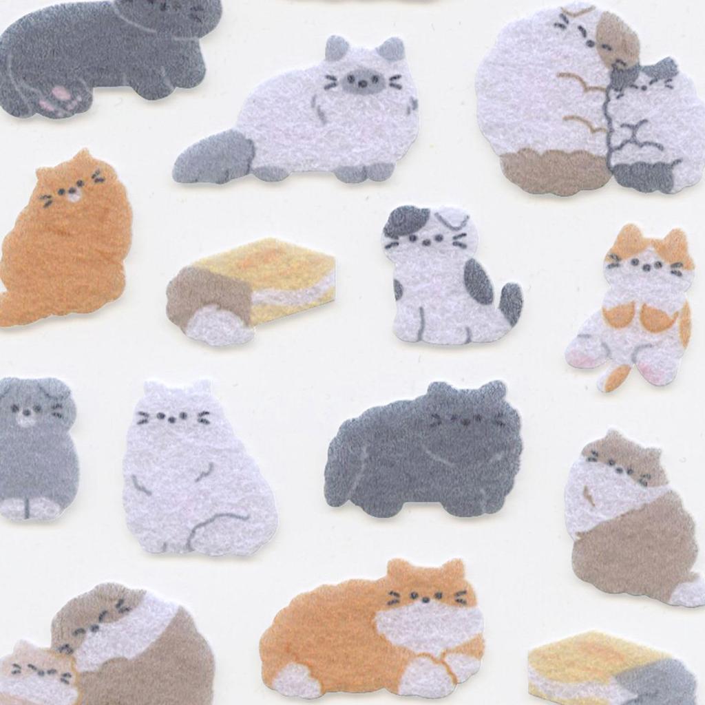 Fluffy Cat Friends Stickers Cute Animal Felt Material 222606 [Choumou]