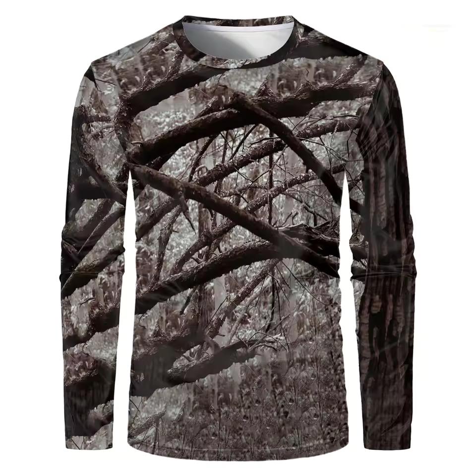 Camouflage Hunting T-Shirt Forest Print Men T Shirt Outdoor Sports Long Sleeve Trip Tactical Training Oversize Top Mens Clothing