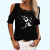Women Fashion Off Shoulder Top Casual O Neck Summer Tee Shirt Butterfly Print Short Sleeve T-shirt