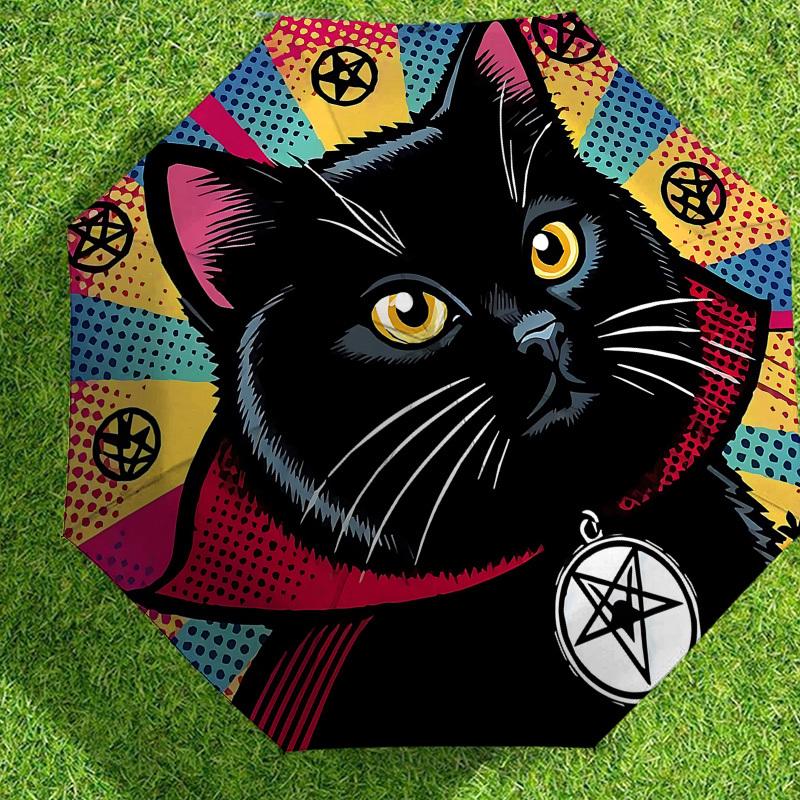 Black Cat with Pentagram Necklace Pop Art Print Umbrella - Auto Open/Closed, Outdoor Travel Accessory, Lightweight and Durable 056