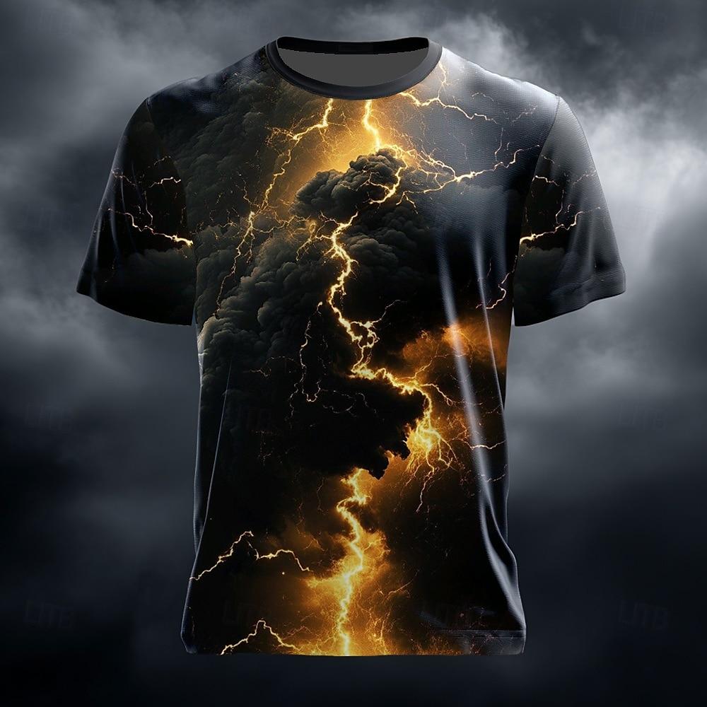 Men's Optical Illusion Lightning T Shirt Short Sleeve T shirt 3D Print Crew Neck Shirt Casual Summer Spring All Seasons Clothing