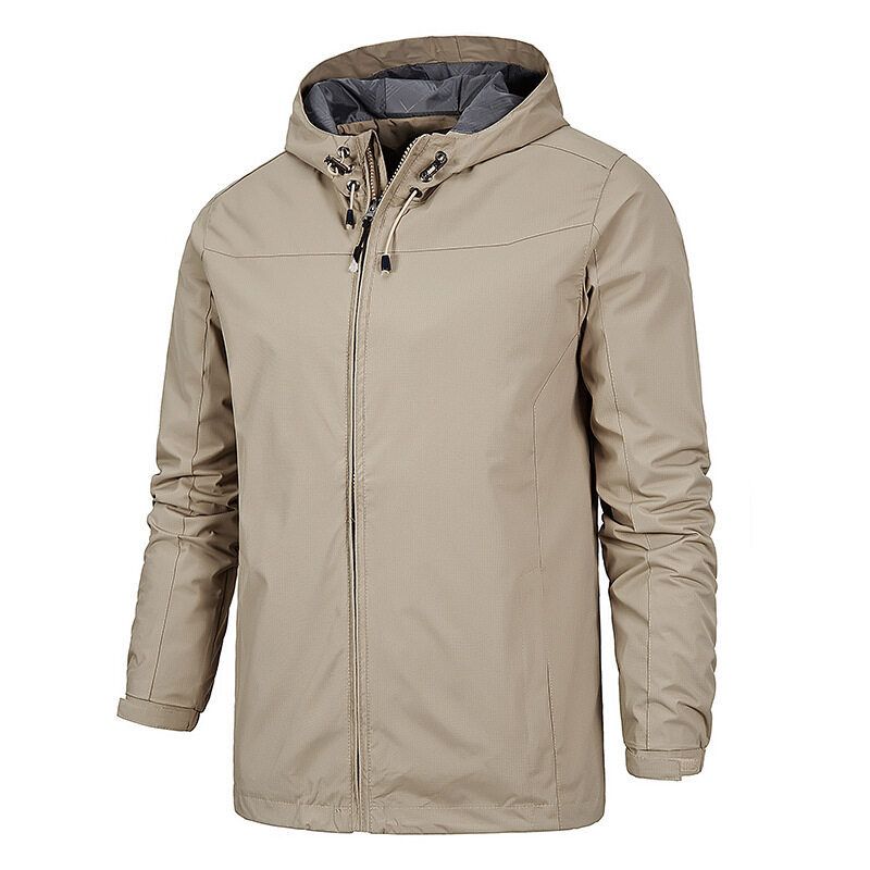 Men's Windproof and Waterproof Lightweight Jacket Outdoor Sports Plain Color Hooded Jacket