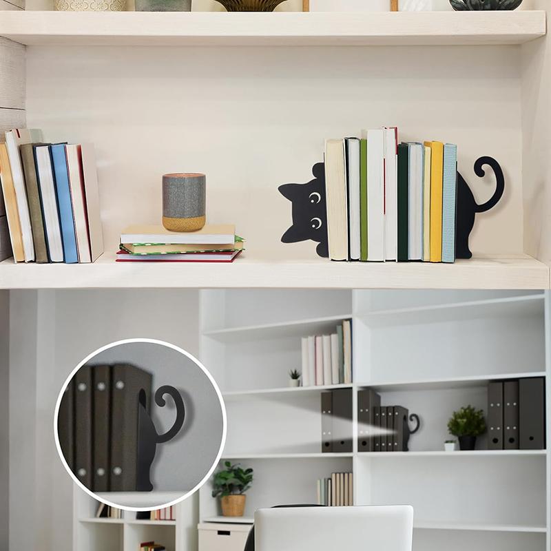 Cute Cat-Shaped Bookend, Desktop Bookshelf, Book Clip, Stationery Storage Book Stand, Home Desktop Decoration.