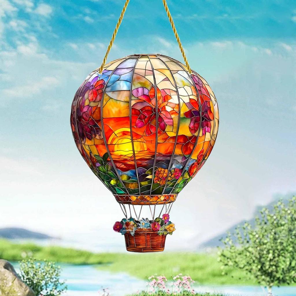 Acrylic Suncatcher Hanging Ornament Vibrant Hot Air Balloon Flat Window Decor Sign for Solar Patio Balcony